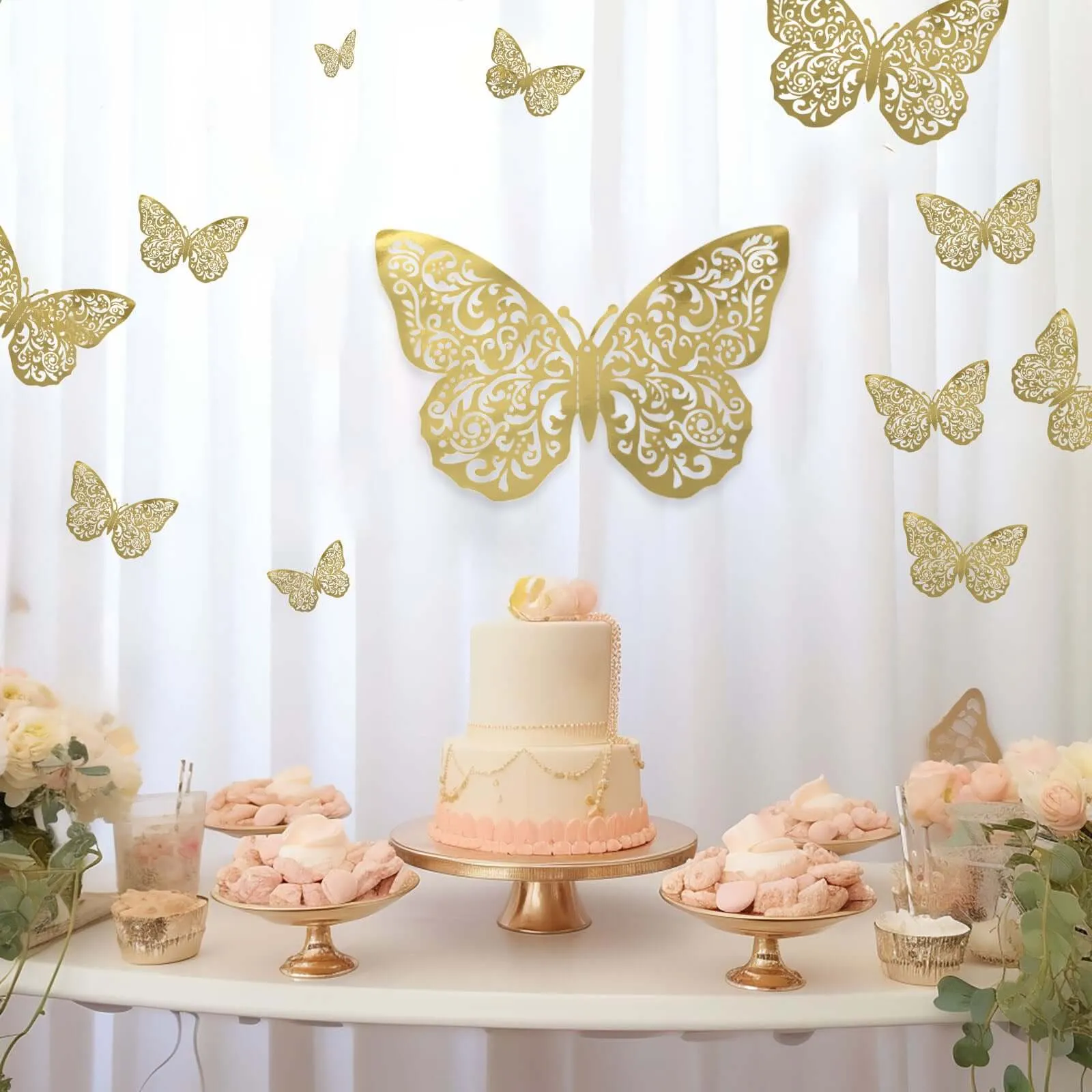 10 Pack Metallic Gold Foil Large 3D Butterfly Wall Stickers, 9"x14" Butterfly Paper Charger Placemat