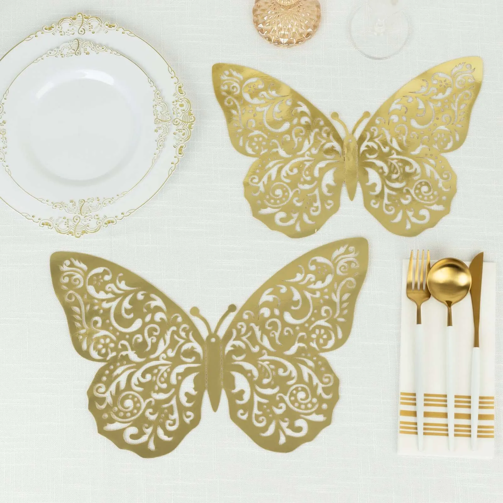 10 Pack Metallic Gold Foil Large 3D Butterfly Wall Stickers, 9"x14" Butterfly Paper Charger Placemat