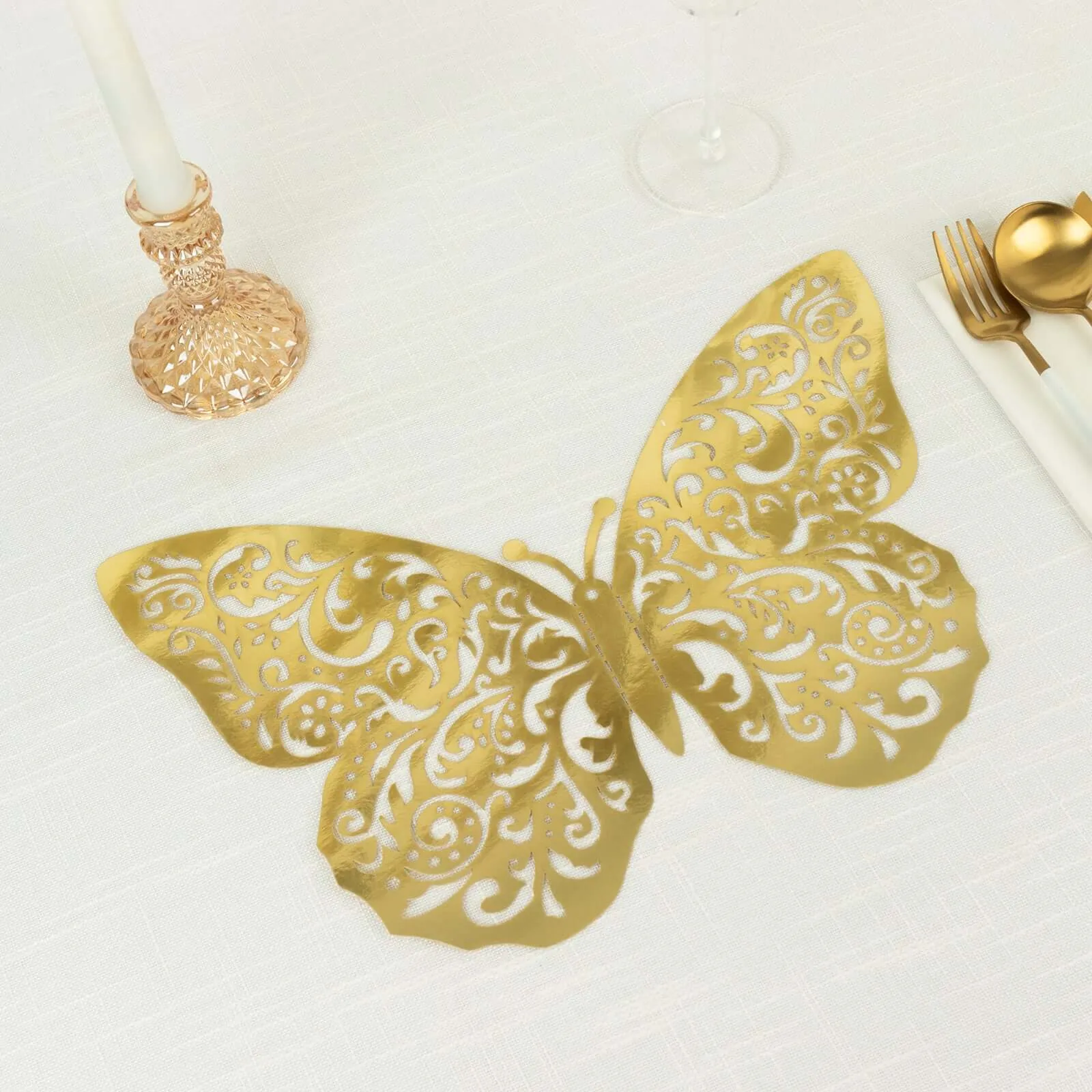 10 Pack Metallic Gold Foil Large 3D Butterfly Wall Stickers, 9"x14" Butterfly Paper Charger Placemat