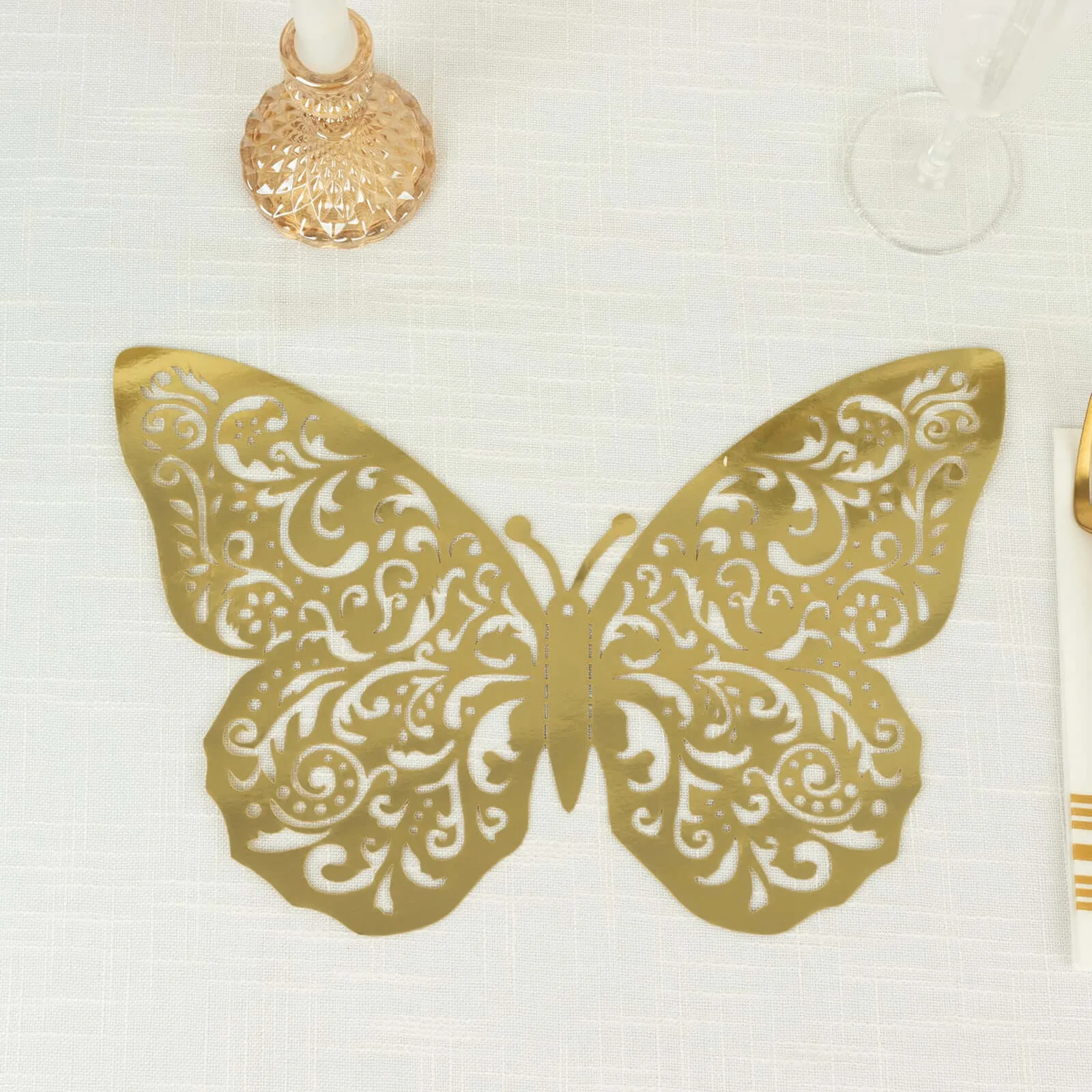 10 Pack Metallic Gold Foil Large 3D Butterfly Wall Stickers, 9"x14" Butterfly Paper Charger Placemat