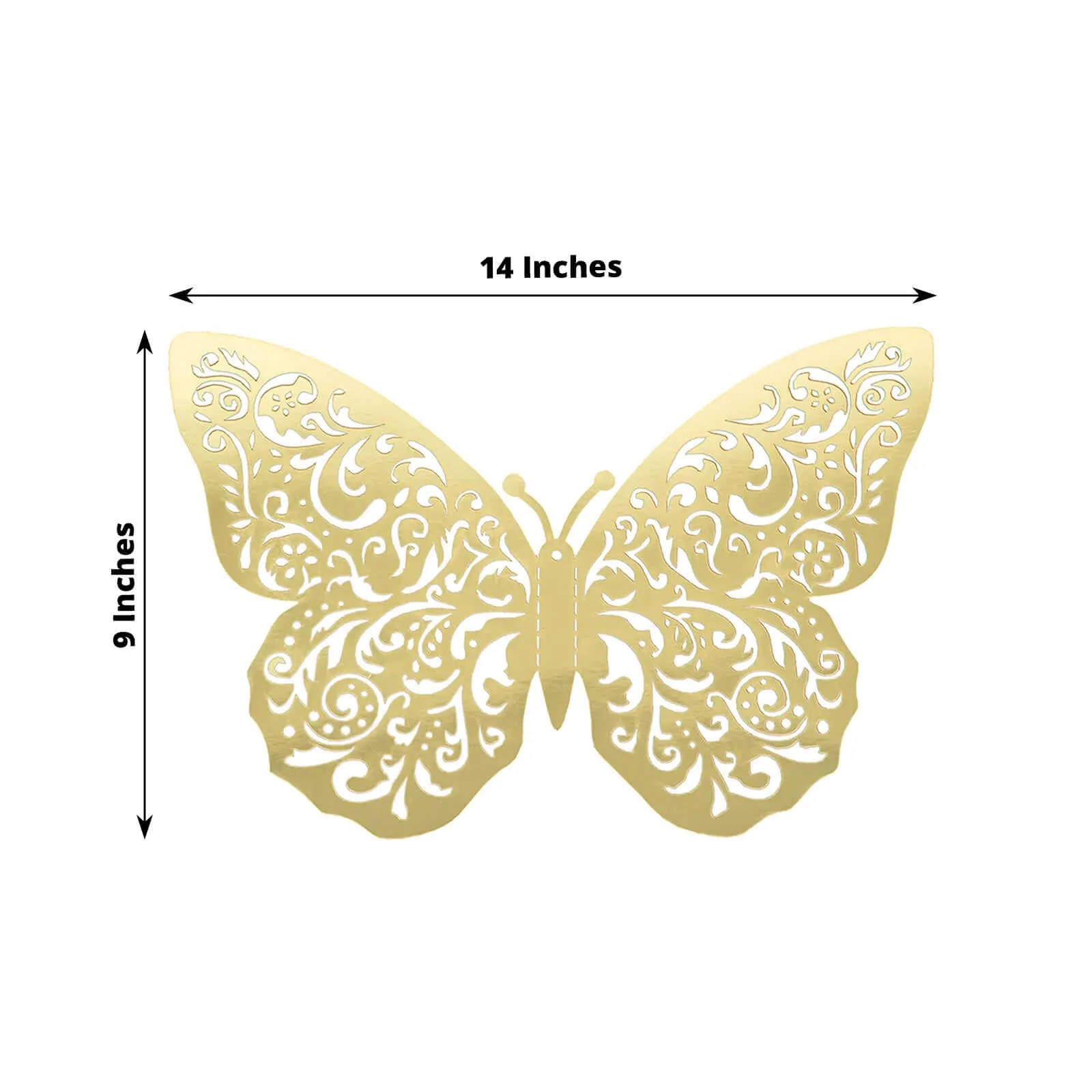 10 Pack Metallic Gold Foil Large 3D Butterfly Wall Stickers, 9"x14" Butterfly Paper Charger Placemat