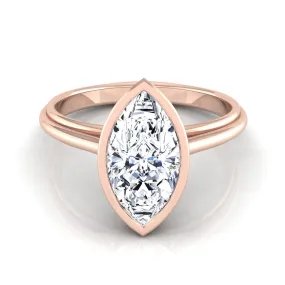 14K Rose Gold Marquise   Bezel Halo Cathedral Solitaire Engagement Ring