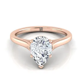 14K Rose Gold Pear Shape Center  Elegant Cathedral Solitaire Engagement Ring