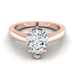 14K Rose Gold Pear Shape Center Scroll Gallery Comfort Fit Solitaire Engagement Ring