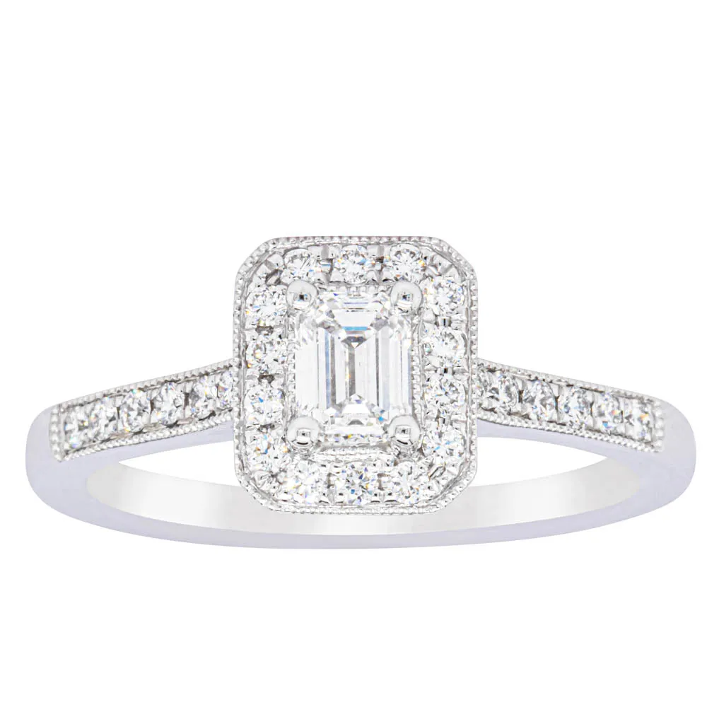 18ct White Gold .40ct Emerald Cut Diamond Aria Ring