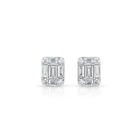 18kt White Gold Baguette Cluster Diamond Studs