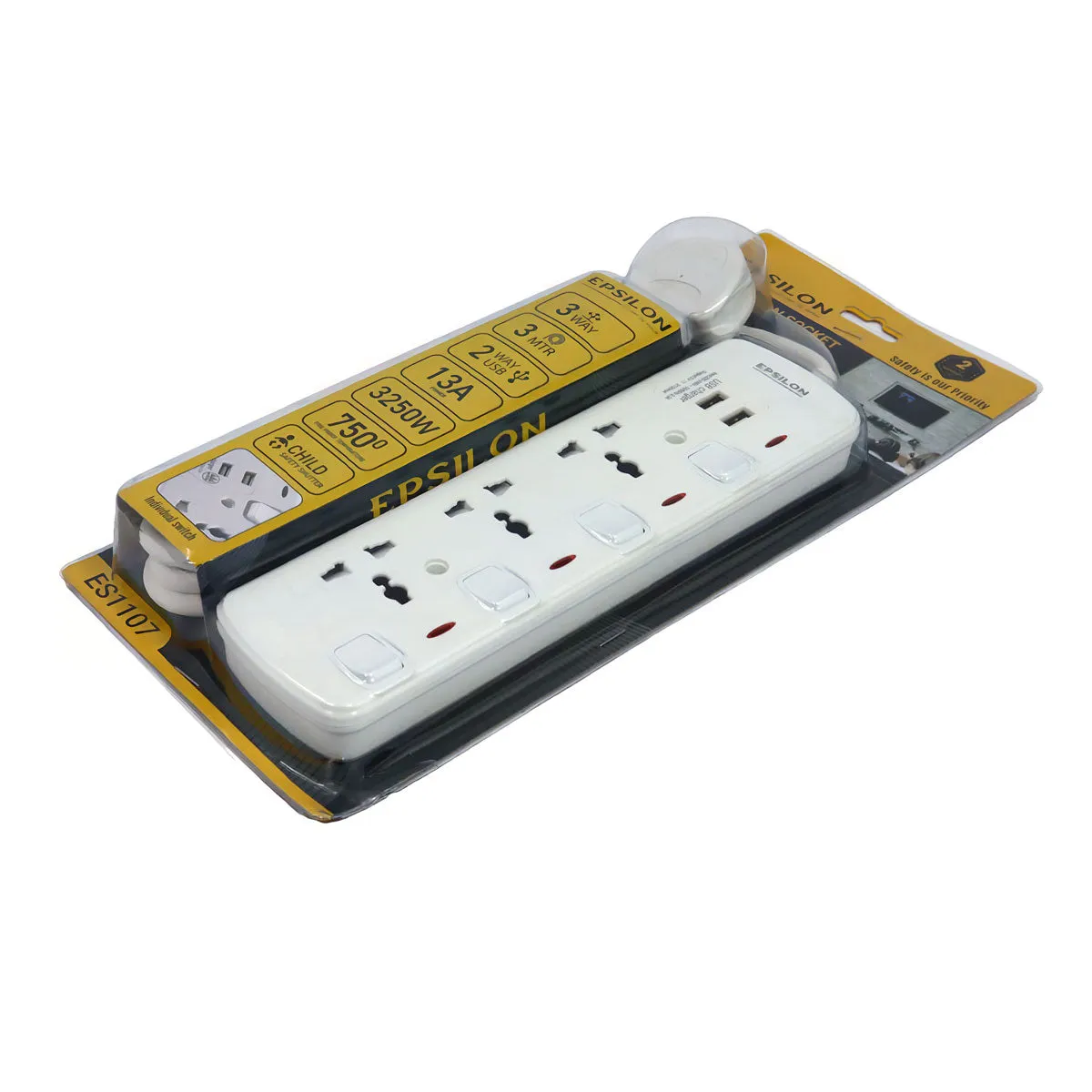 3 Way Extension Socket With USB Charger 3 Meter