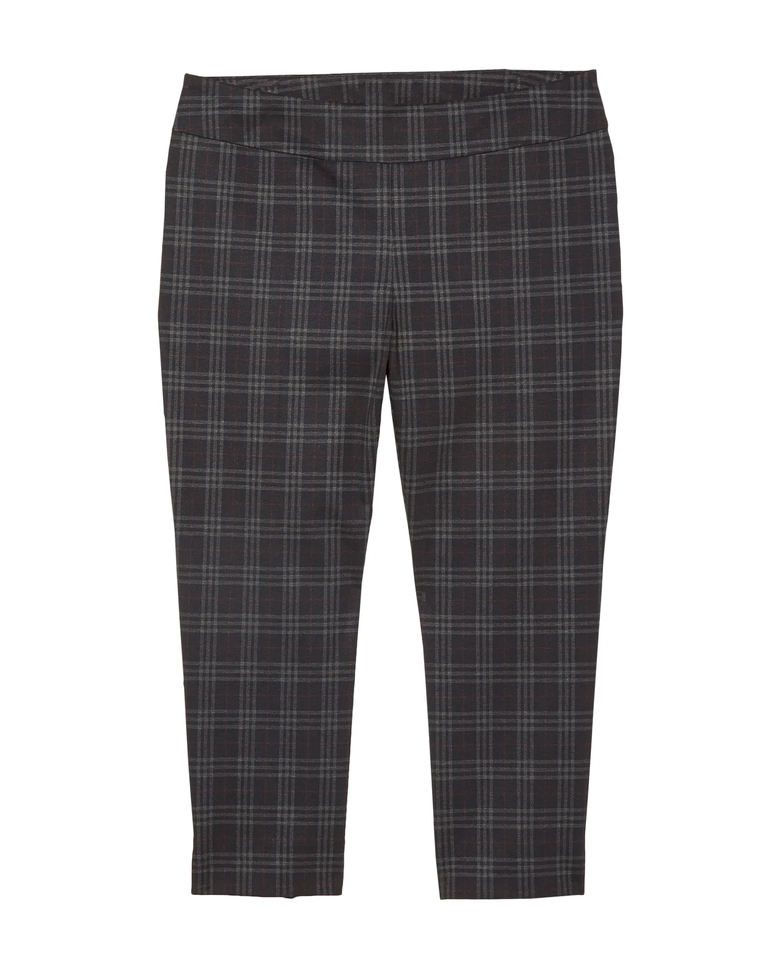 Alba Patterned Slim Compression Ankle Pant | Charcoal Grey / Burgundy