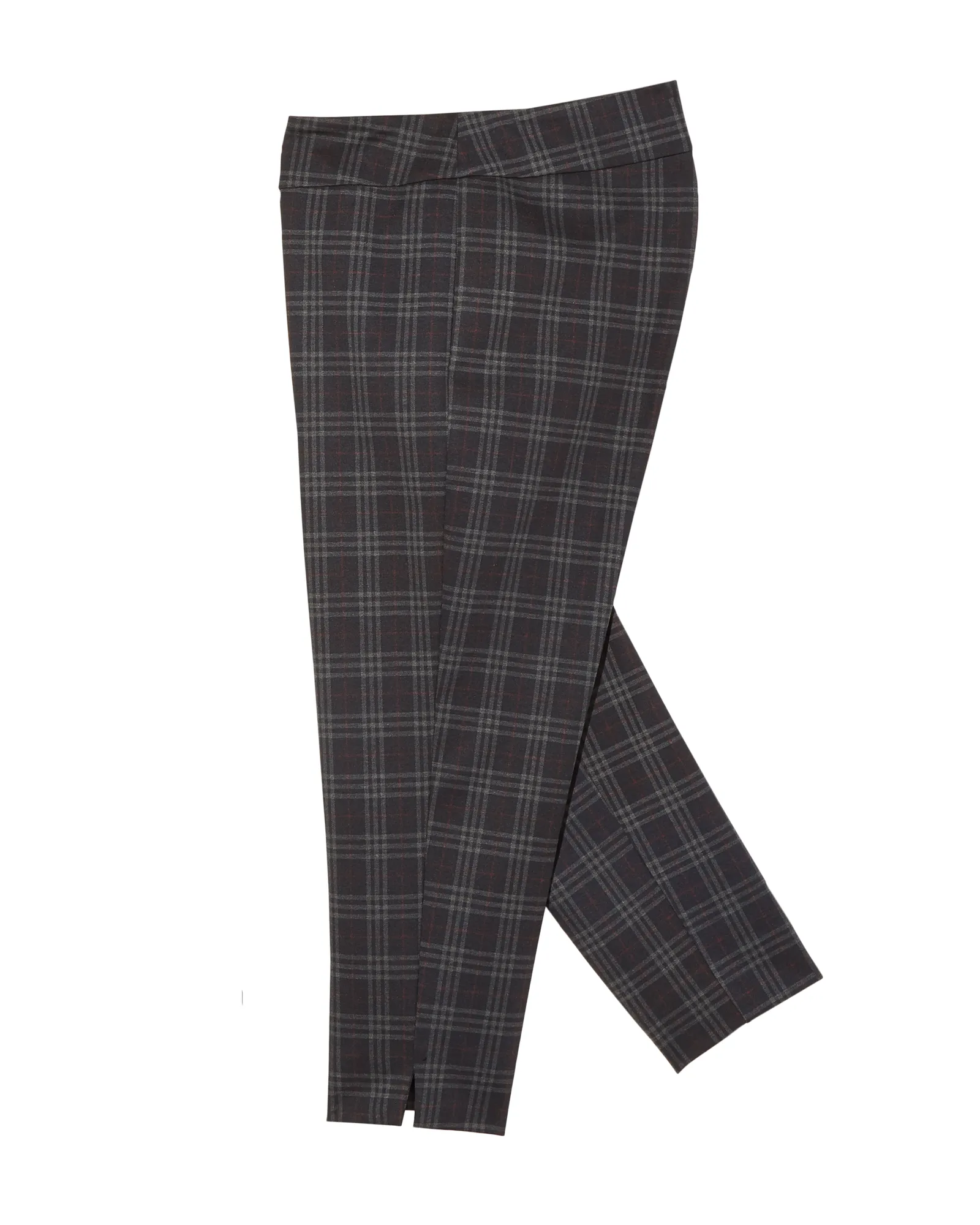 Alba Patterned Slim Compression Ankle Pant | Charcoal Grey / Burgundy