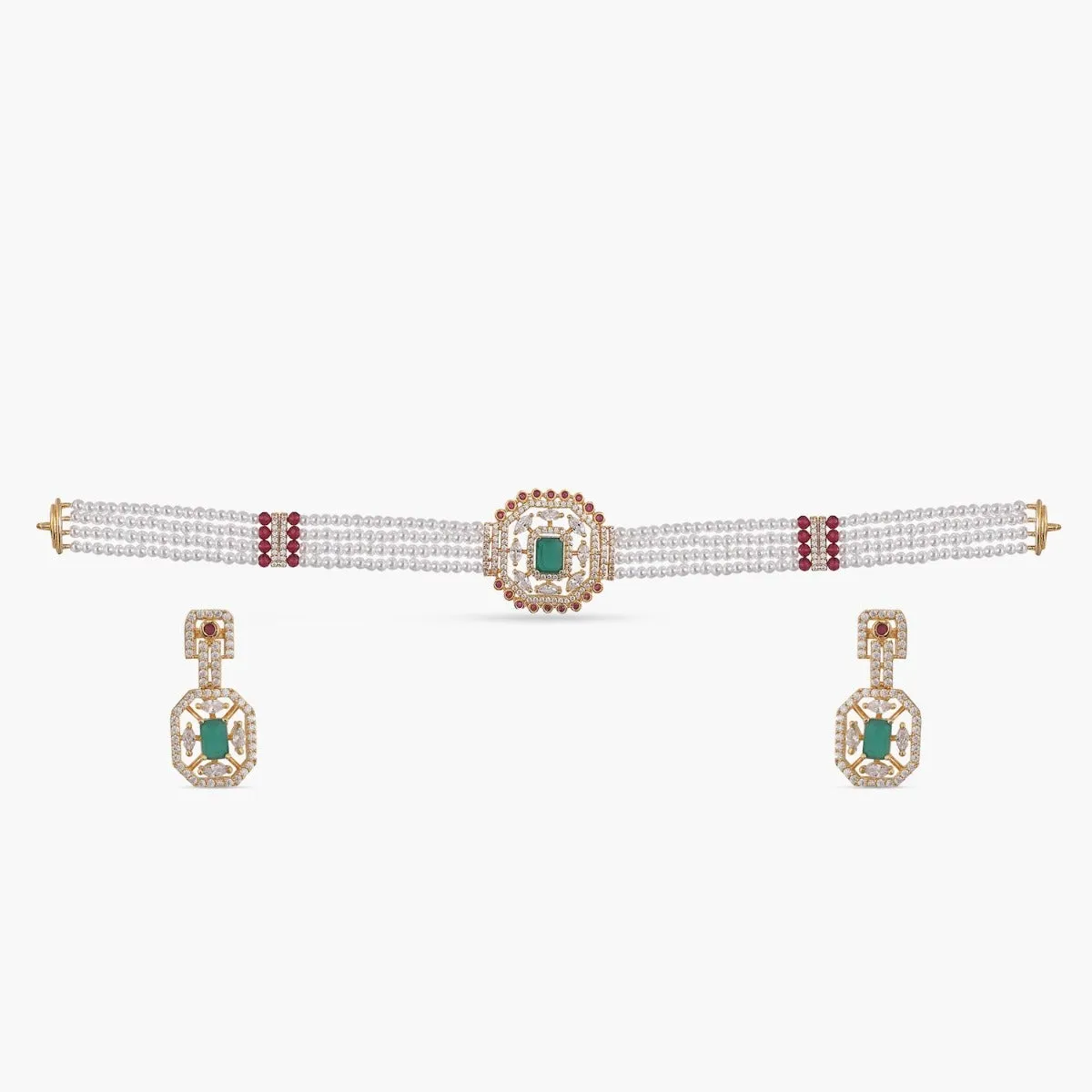 Aleena CZ Pearl Beads Choker Set