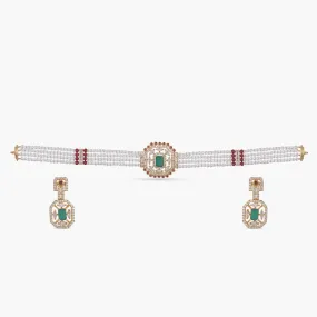 Aleena CZ Pearl Beads Choker Set