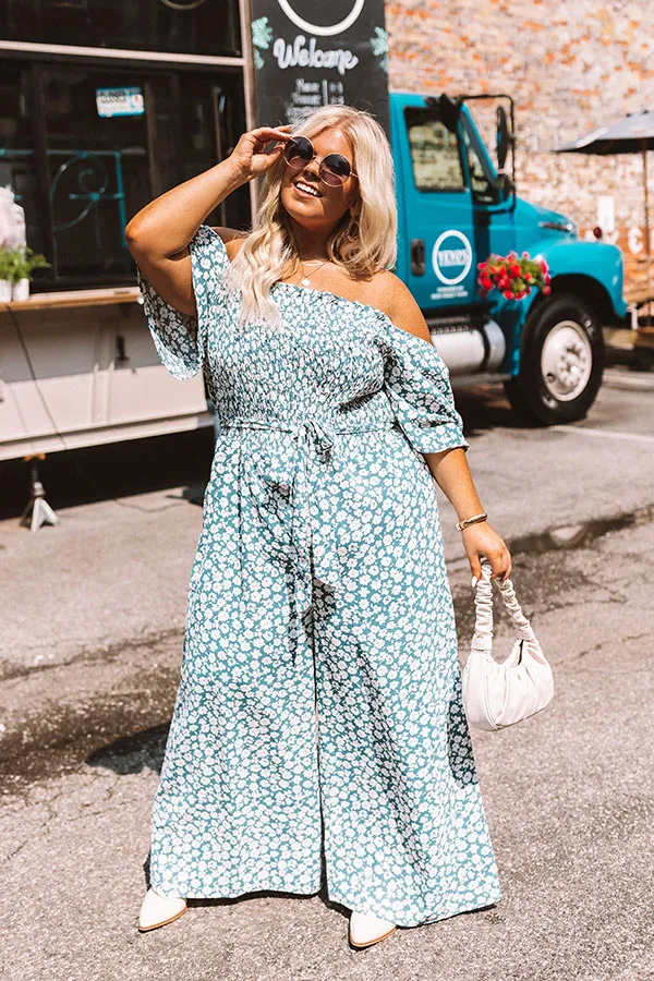 Always Dreaming Smocked Jumpsuit in Teal Curves