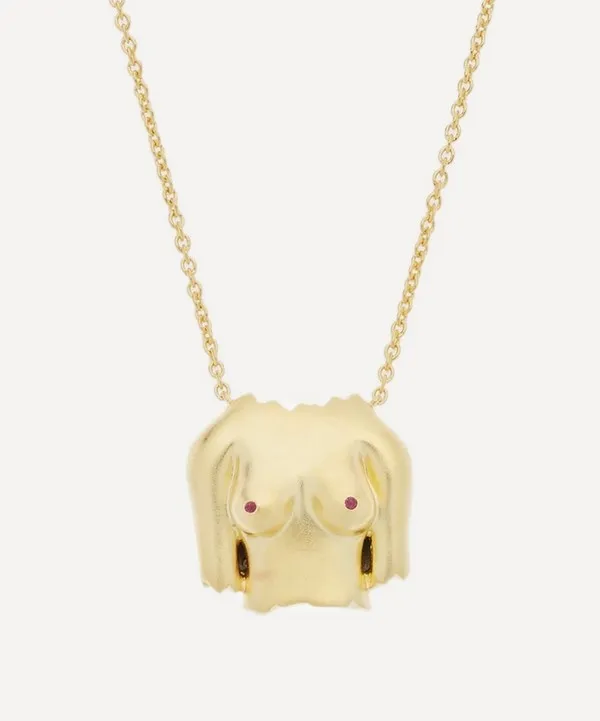 Anissa Kermiche Gold-Plated Rubies Boobies Sanded Pendant Necklace