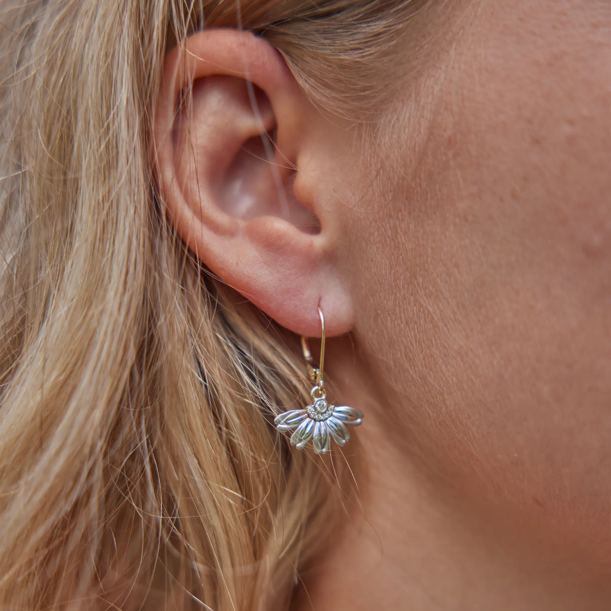 Beach Naupaka Earrings in Two Tone Gold with Diamonds