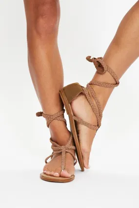 Beige Tie Up Gladiator Sandal