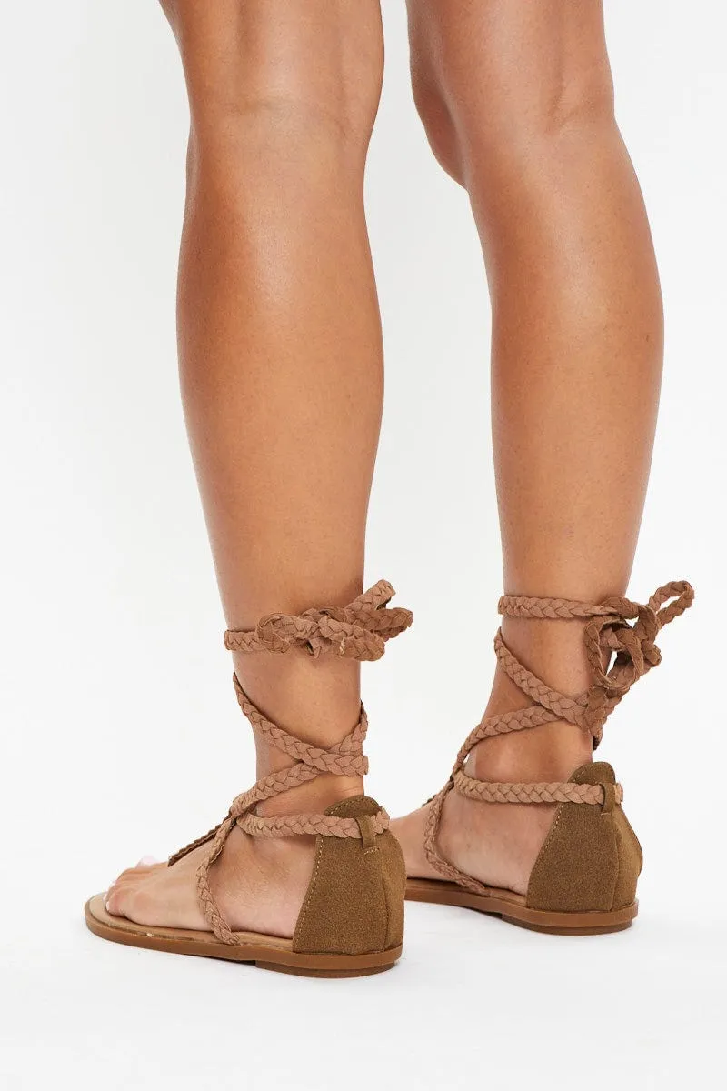 Beige Tie Up Gladiator Sandal