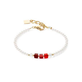 Bracelet Princess Pearls & Cubes gold-red