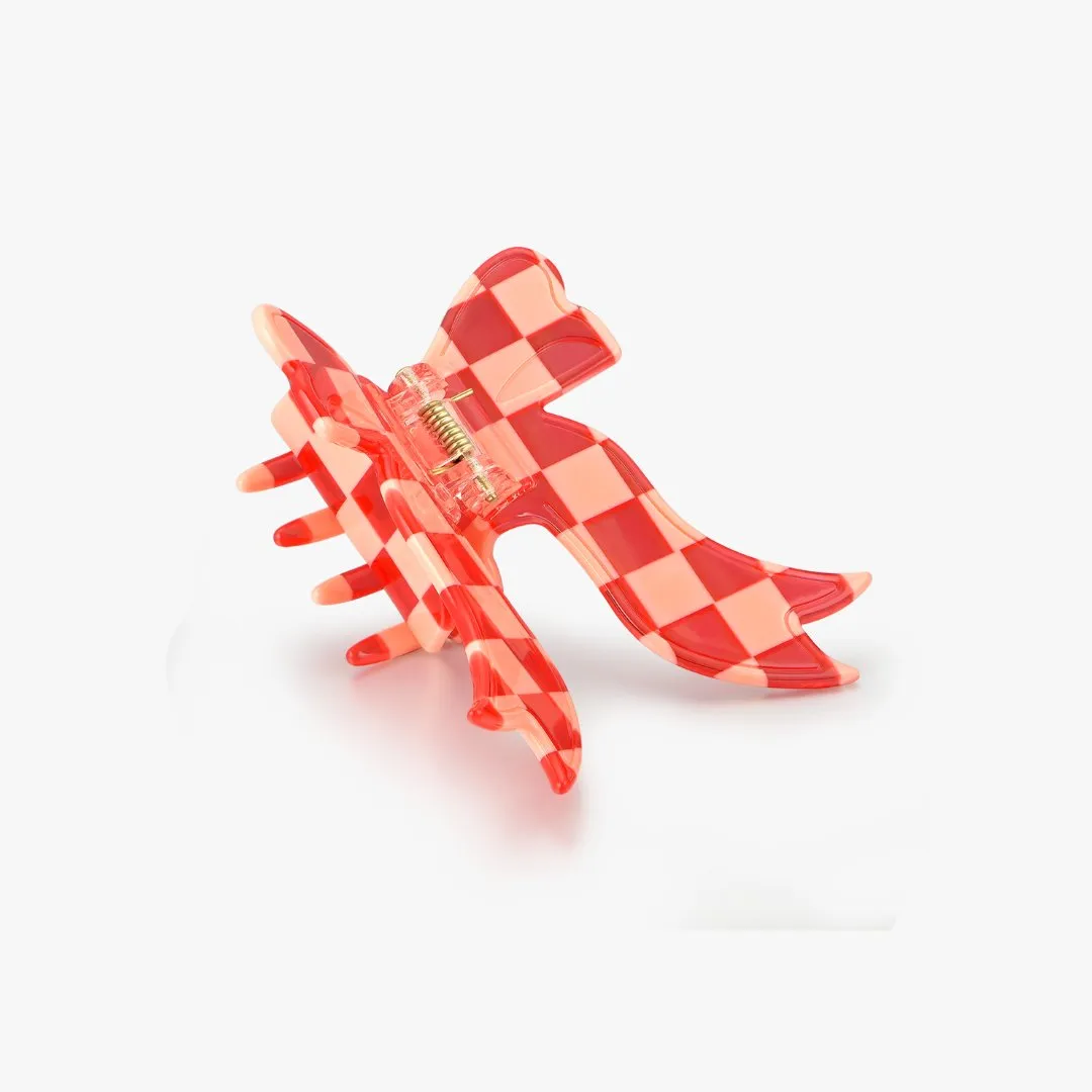 Checkered Red Bow Claw Clip