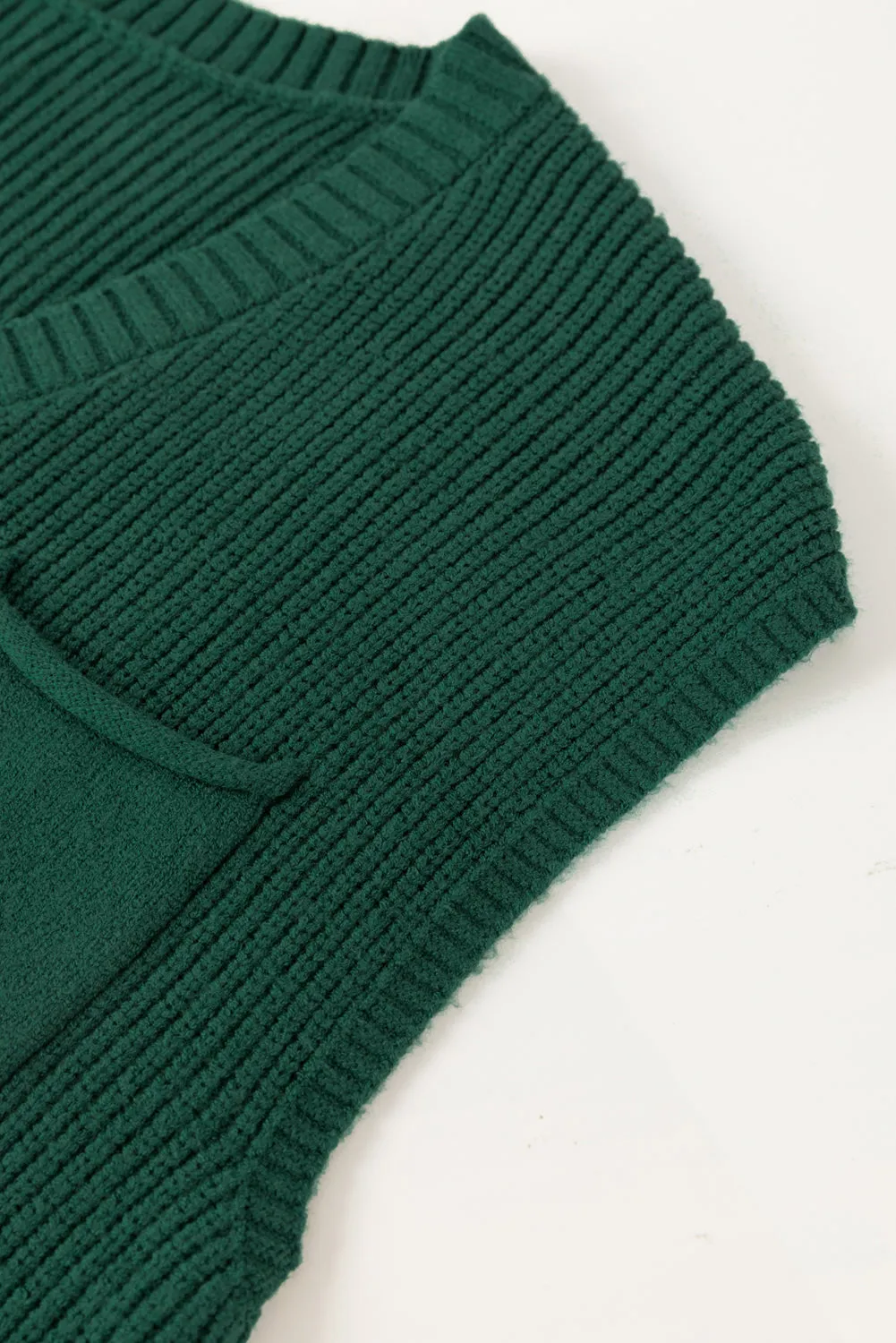 Chest Pocket V Neck Ribbed Cap Sleeve Sweater