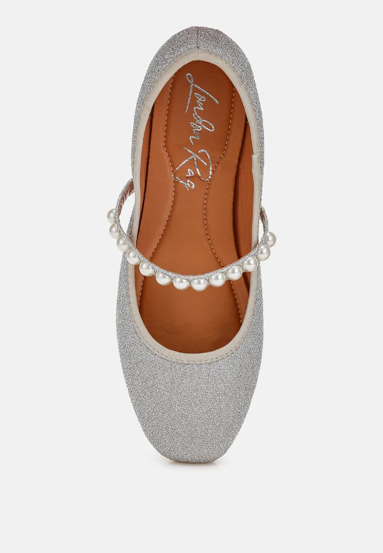 Corphee Pearl Strapped Glitter Ballerinas