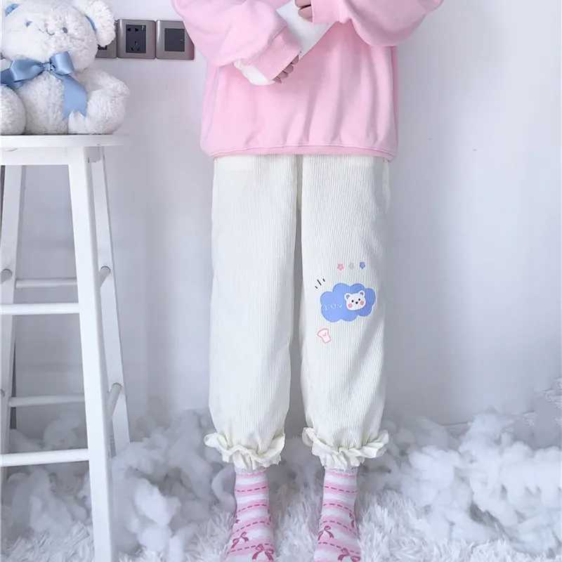 Cute bear embroidered casual pants  PL52534