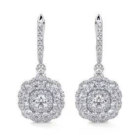 Drop Cluster Diamond Earrings with Halo