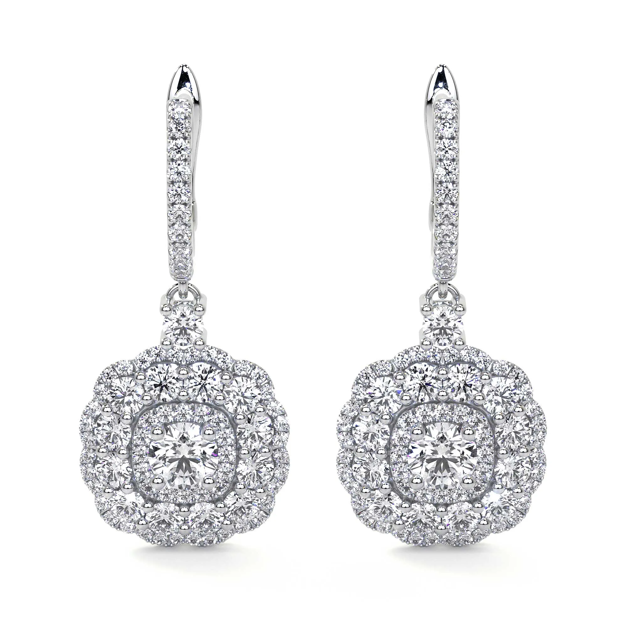 Drop Cluster Diamond Earrings with Halo