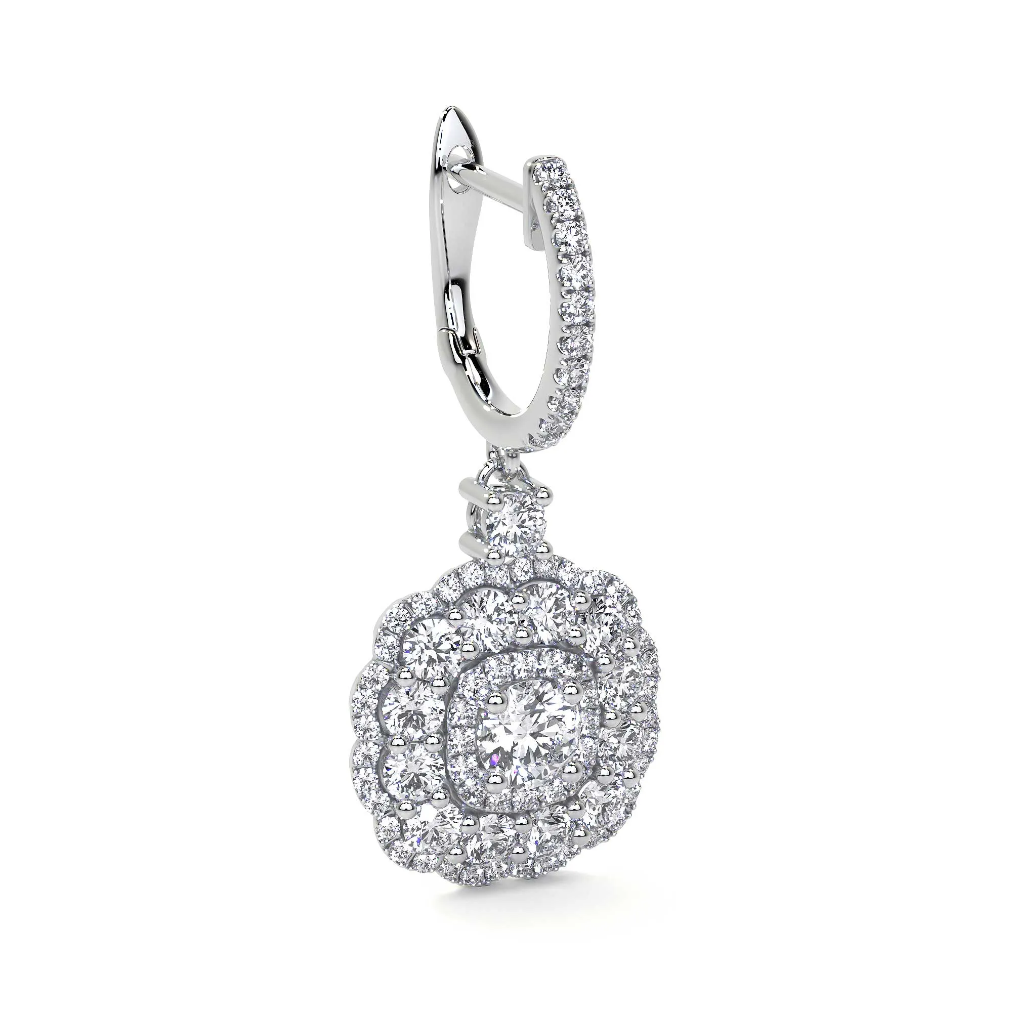 Drop Cluster Diamond Earrings with Halo