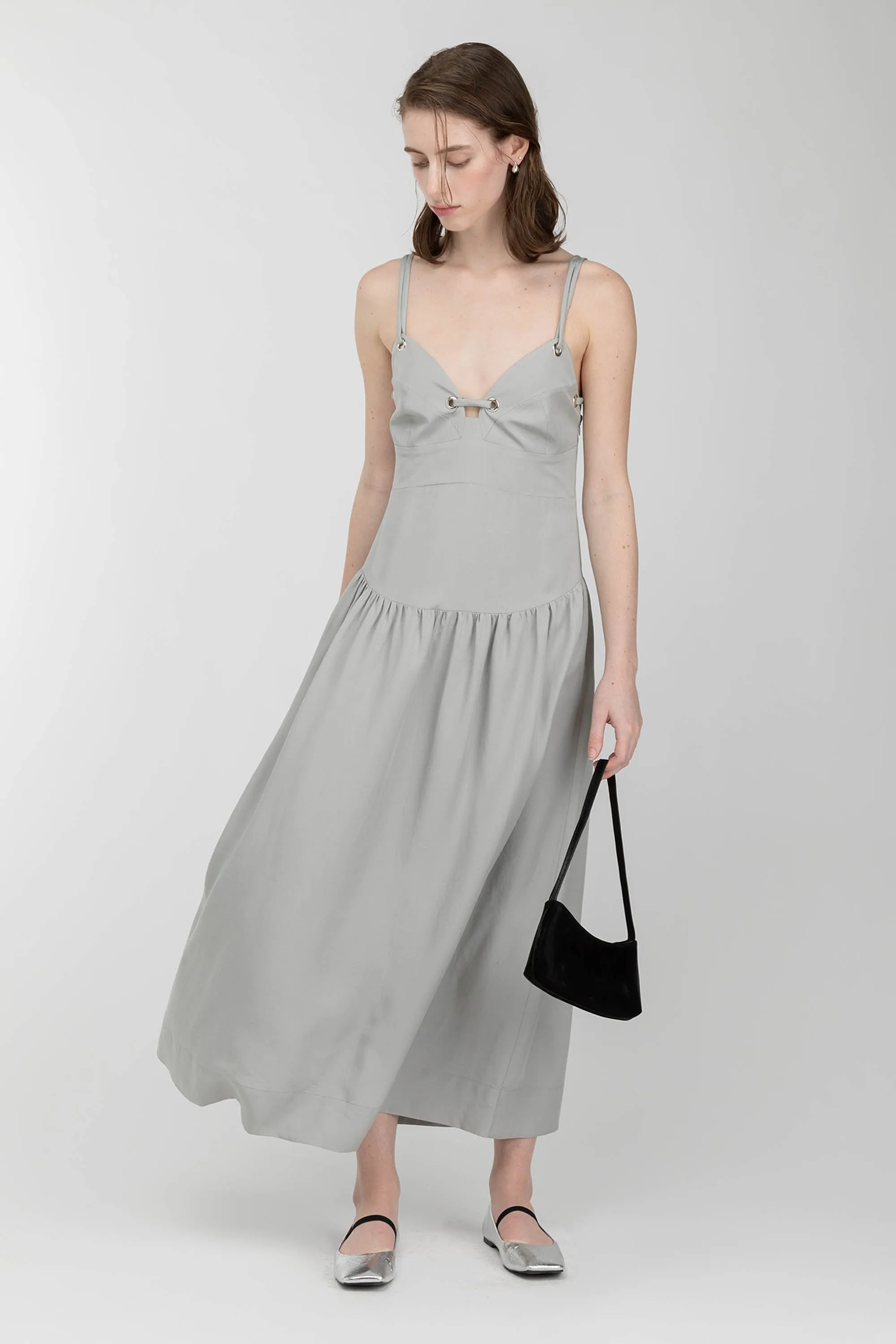 DROP-WAIST DRESS WITH METAL EYELETS