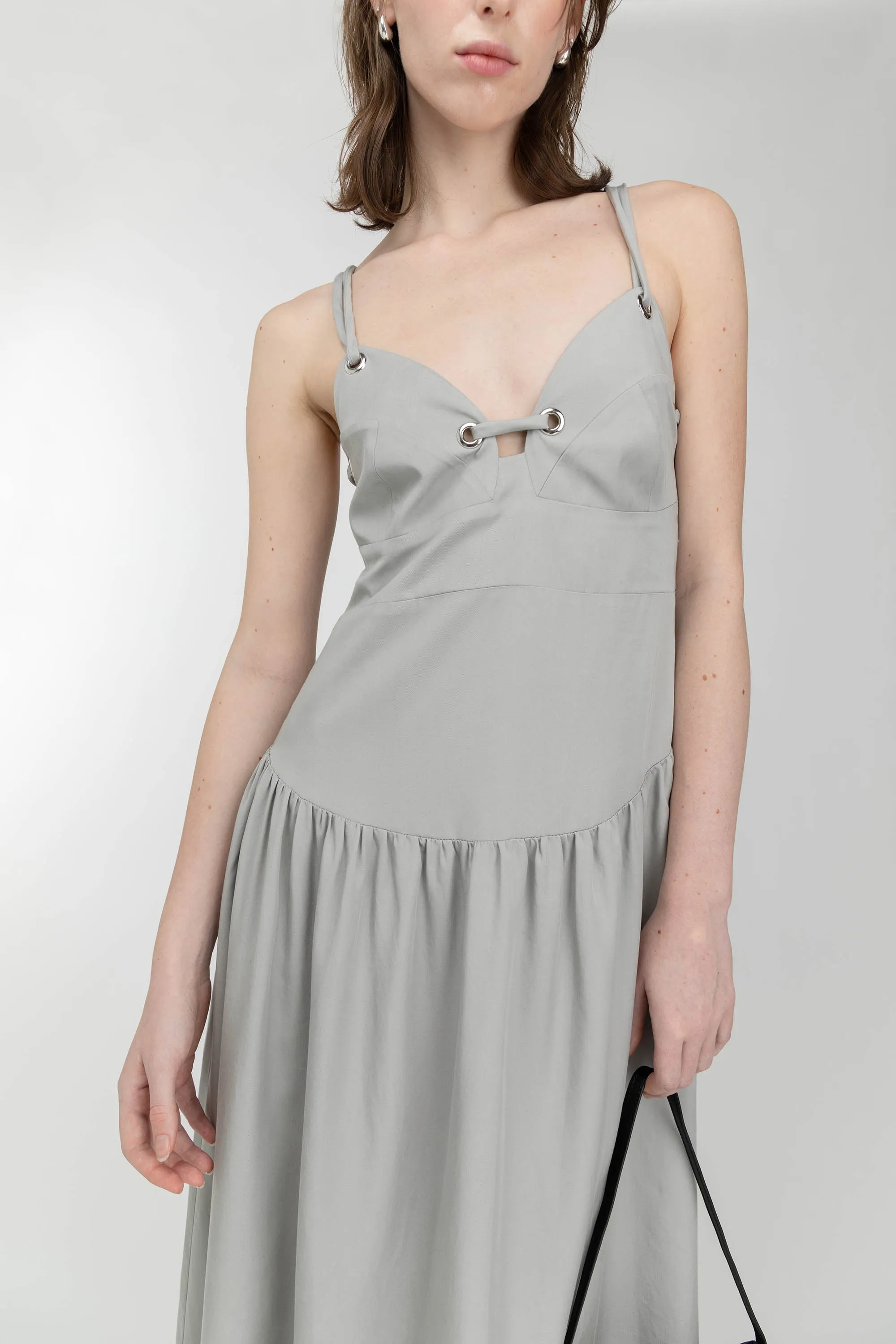 DROP-WAIST DRESS WITH METAL EYELETS