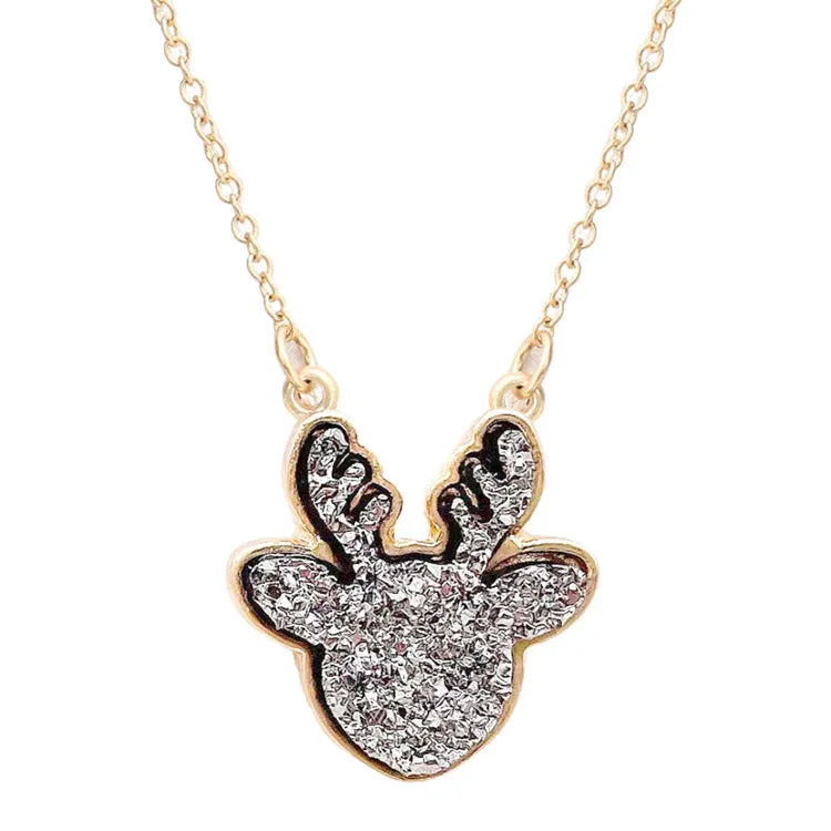 Druzy Reindeer Pendant Necklace