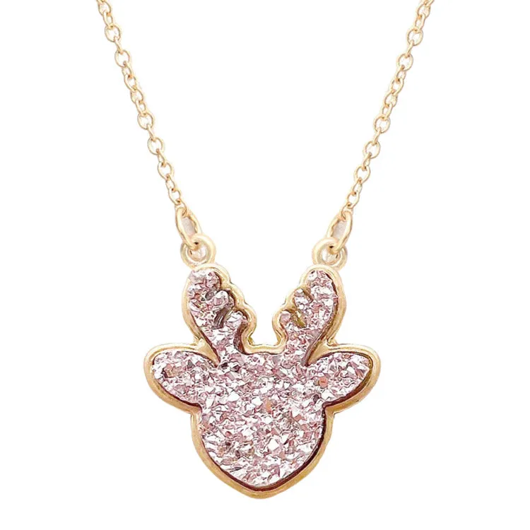 Druzy Reindeer Pendant Necklace