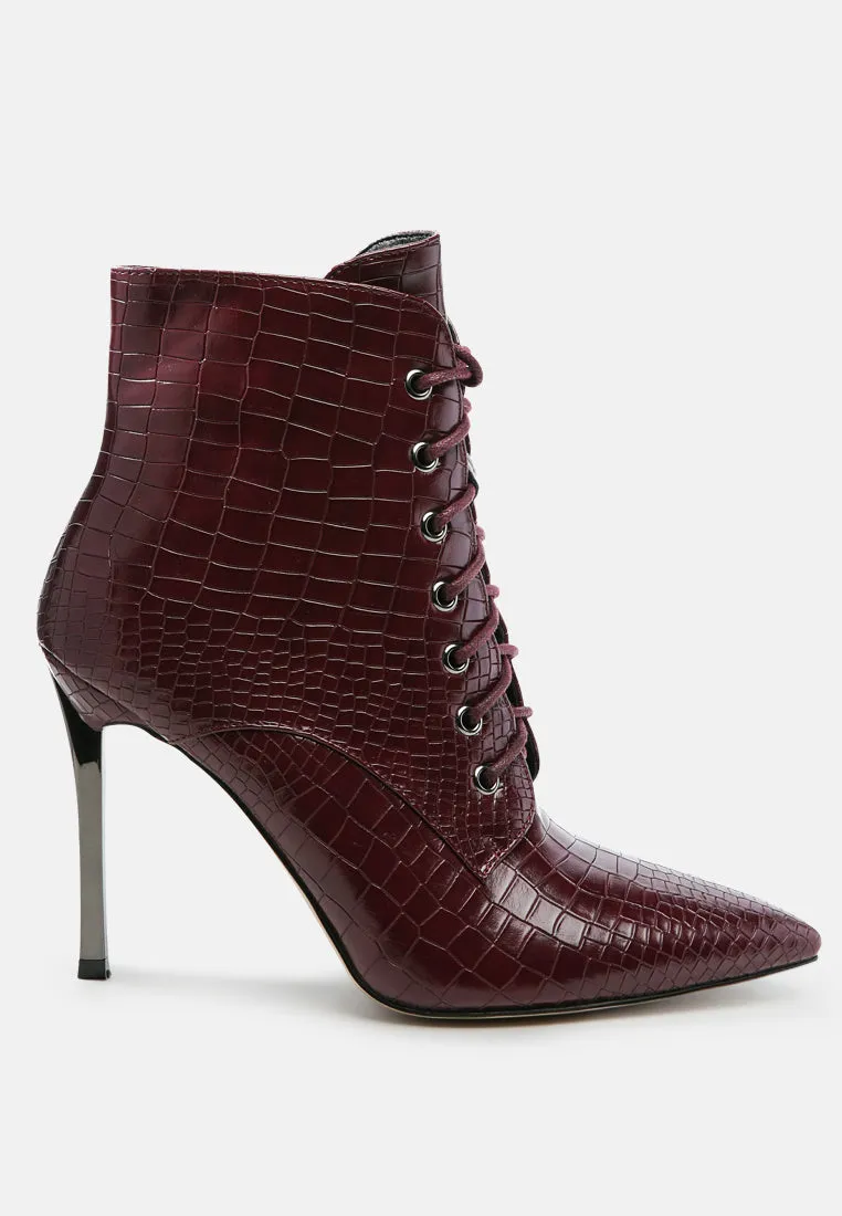 Escala Croc Stiletto Ankle Boots By Ruw