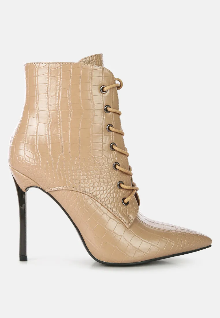 Escala Croc Stiletto Ankle Boots By Ruw