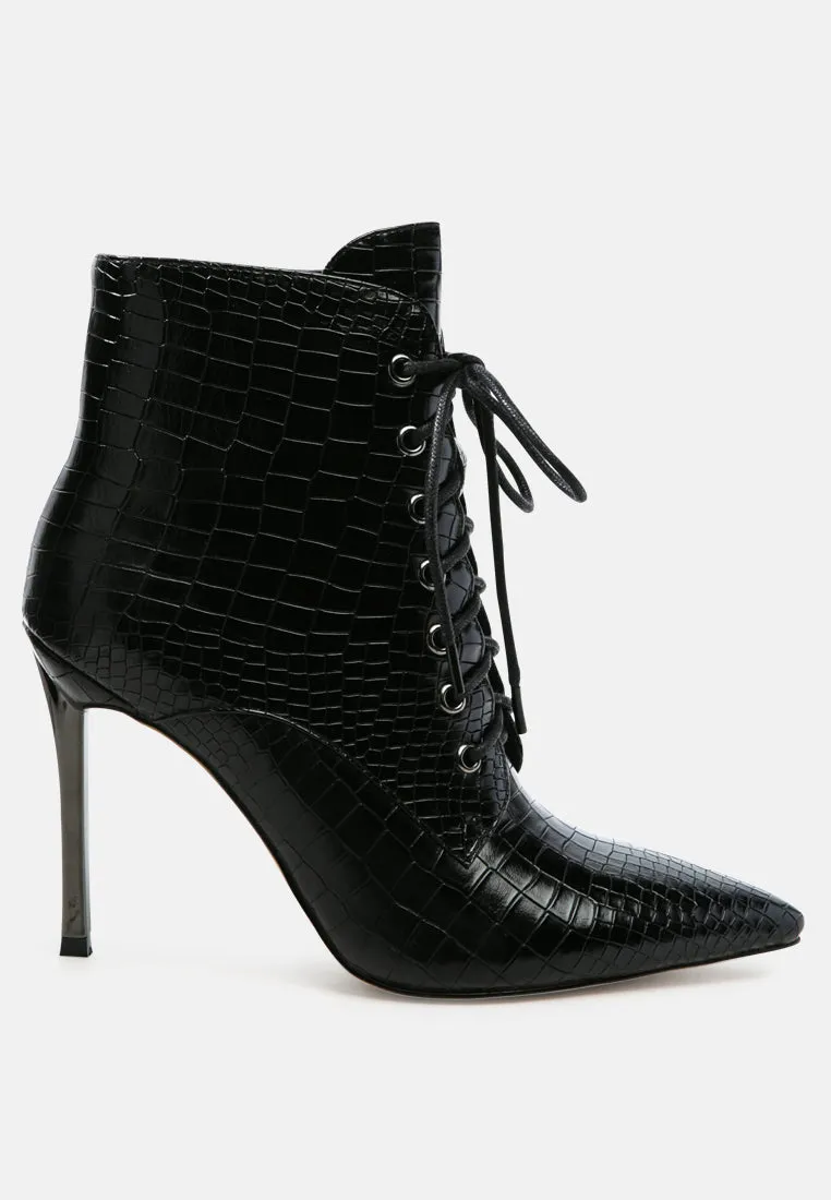 Escala Croc Stiletto Ankle Boots By Ruw