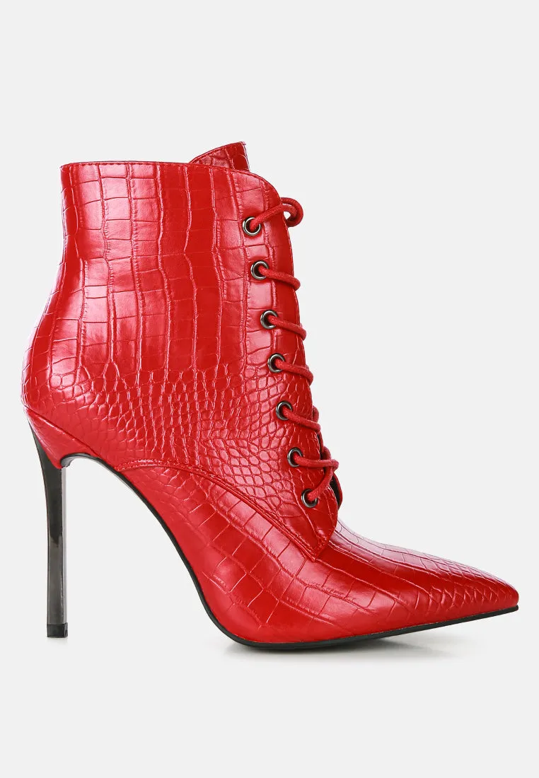 Escala Croc Stiletto Ankle Boots By Ruw