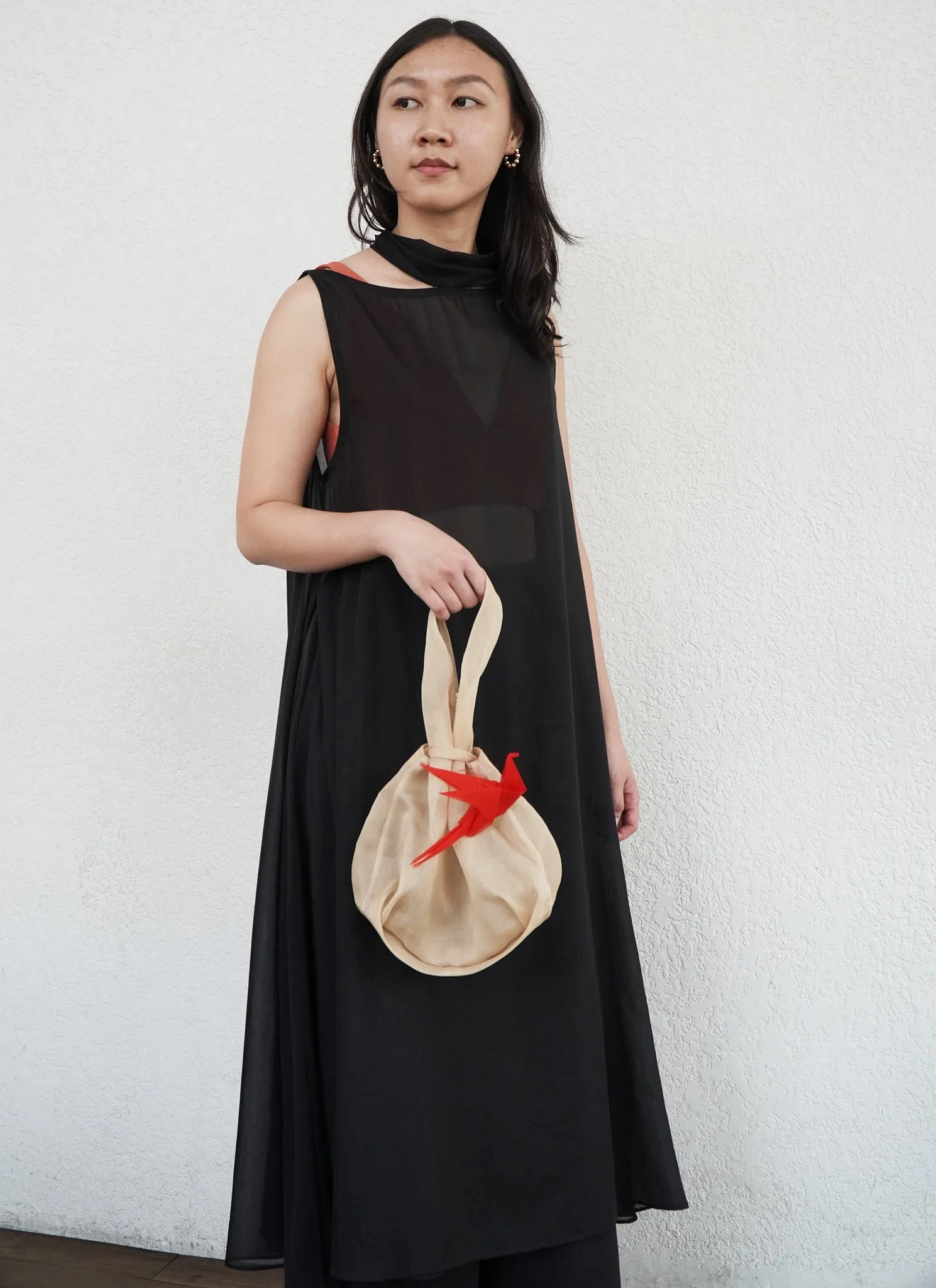 Fig Long Cotton Silk Split Áo dài Tunic/Dress w/ Bow in Black