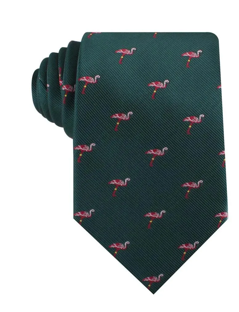 Flamingo Tie - Green with Pink