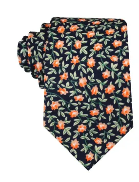 Floral Tie - Navy with Orange & Green