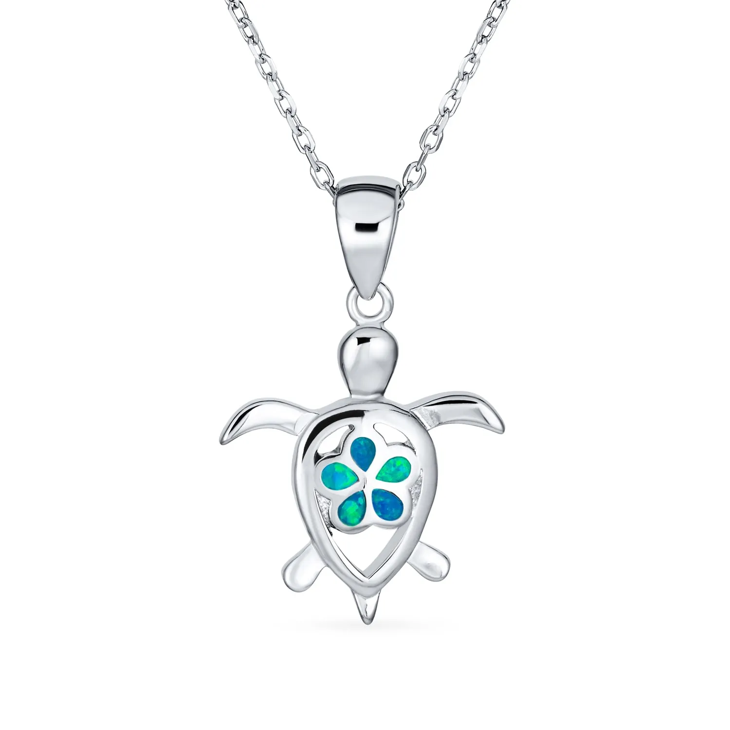 Flower Blue Green Opal Starfish Turtle Pendant Necklace .925 Silver