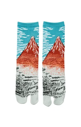 Hokusai Red Mount Fuji Tabi Socks