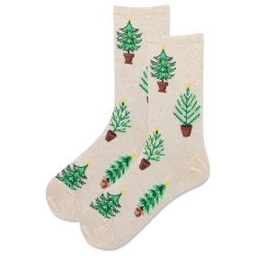 HOTSOX Women's Shiny Potted Christmas Tree Crew Sock