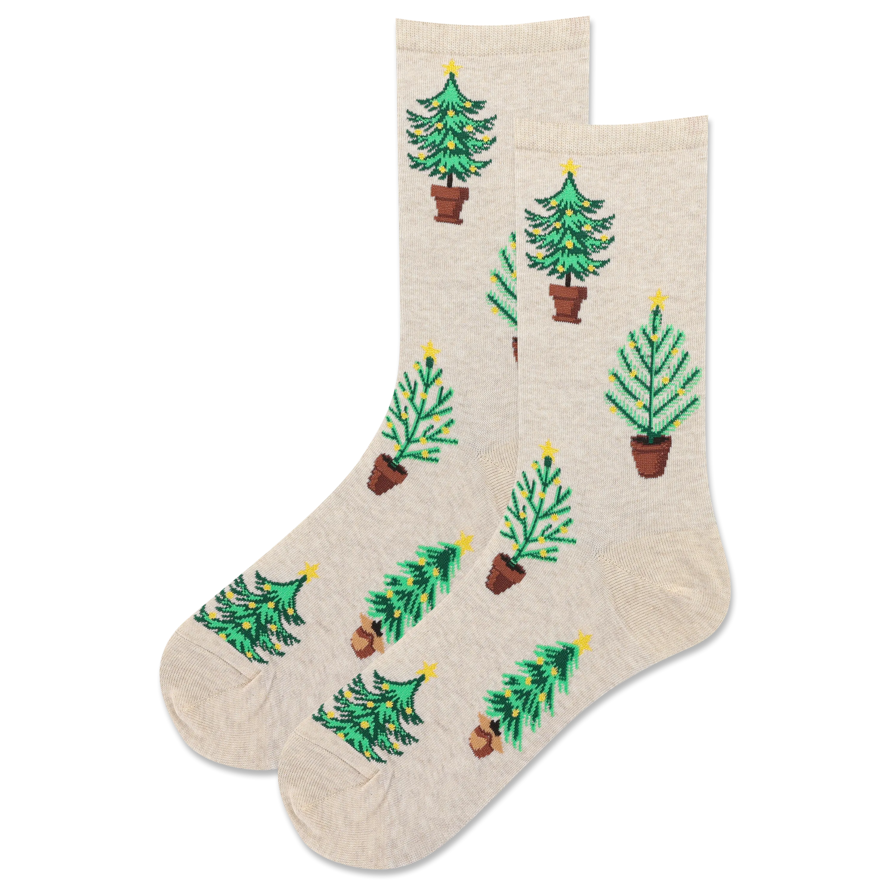 HOTSOX Women's Shiny Potted Christmas Tree Crew Sock