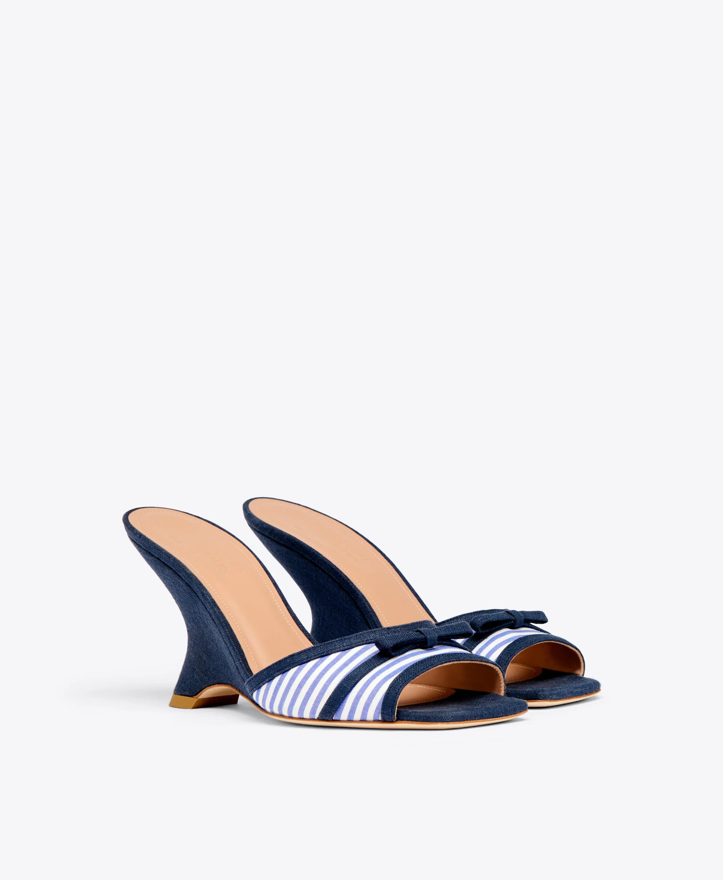 Isla 85 Navy Striped Cotton Wedge Sandals