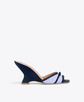 Isla 85 Navy Striped Cotton Wedge Sandals