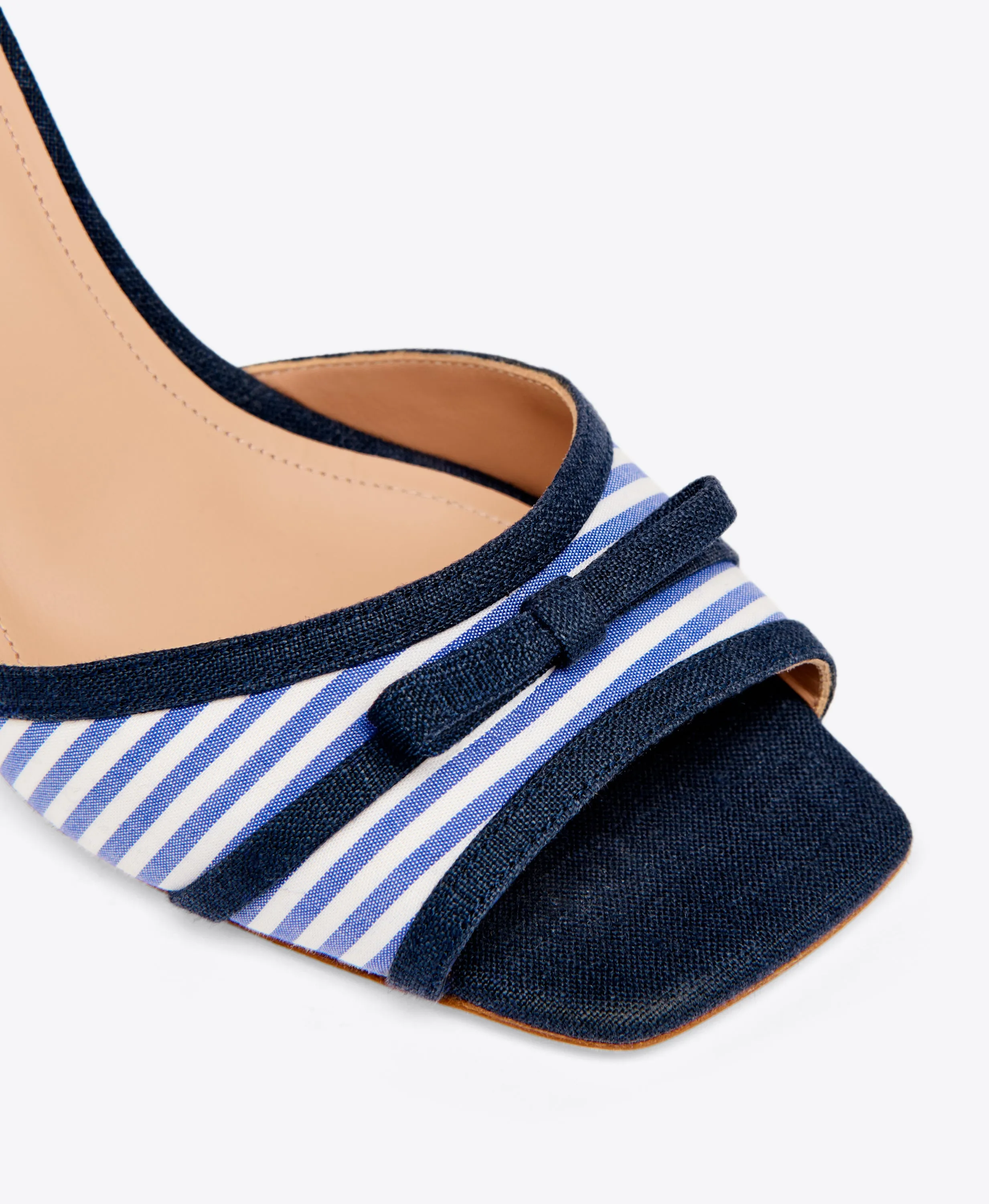 Isla 85 Navy Striped Cotton Wedge Sandals