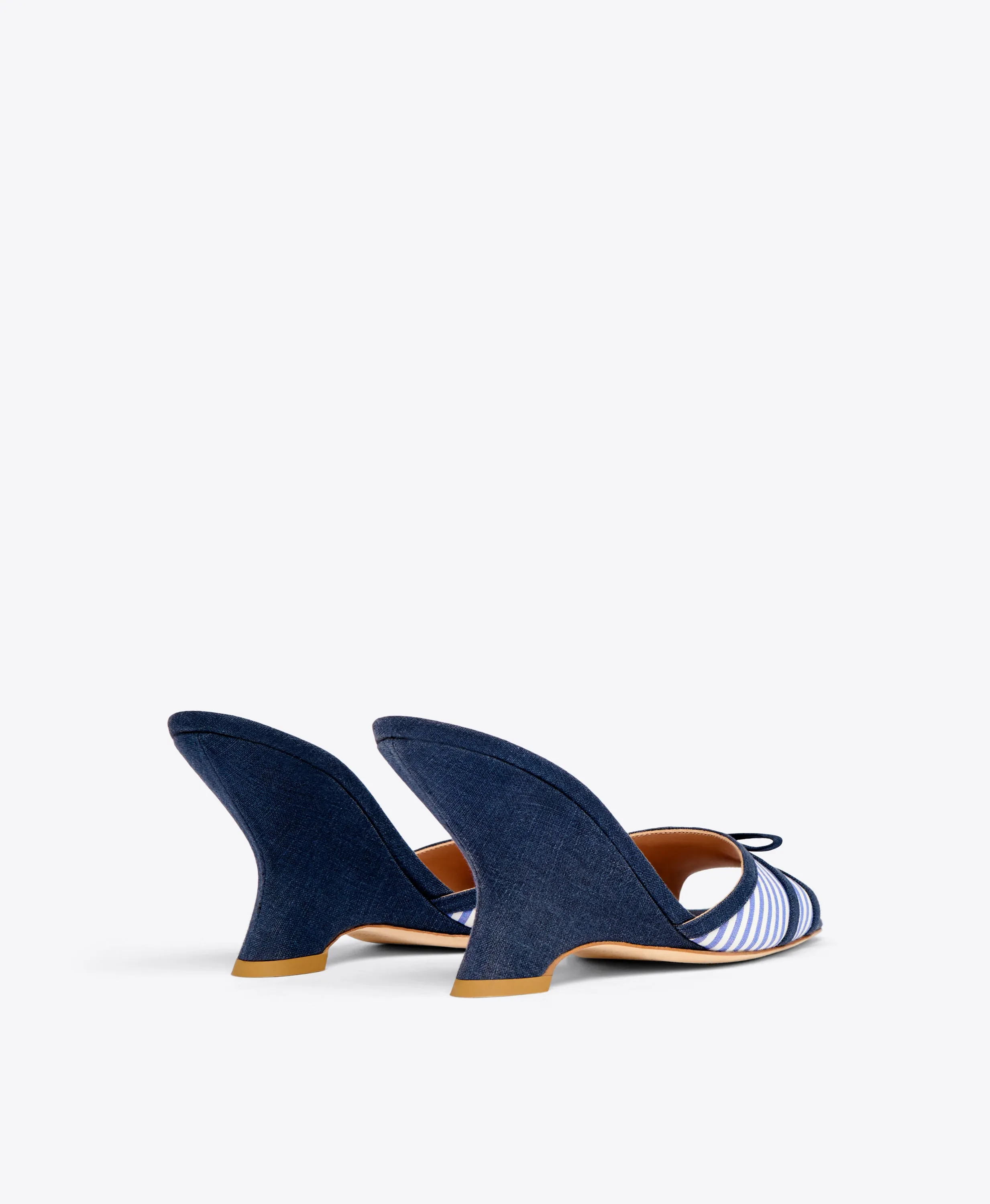 Isla 85 Navy Striped Cotton Wedge Sandals