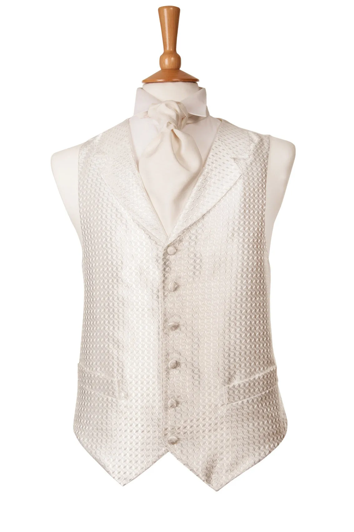 Ivory Patterned Lapel Waistcoat - Brand New