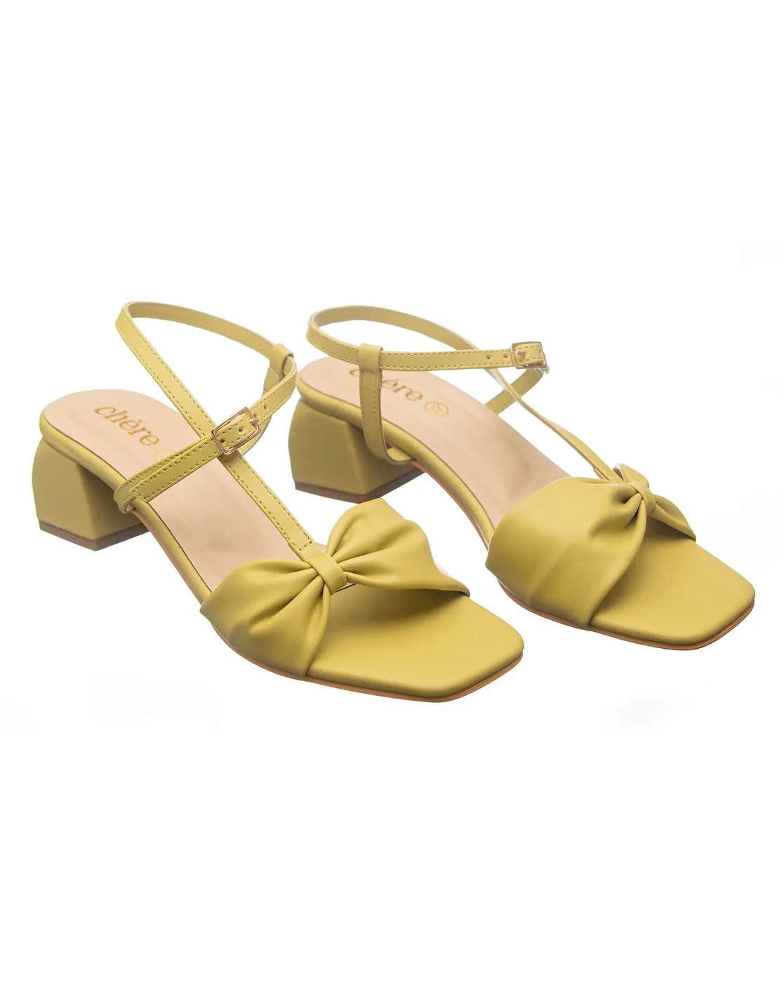 Lime-Green Bow Block Heels for Women