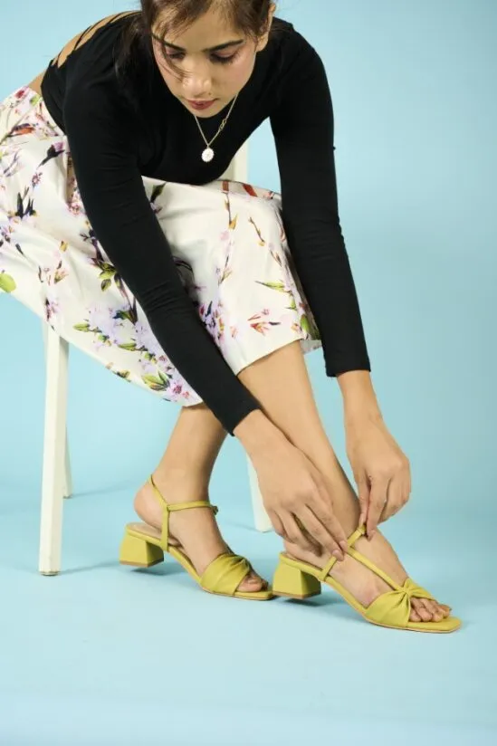 Lime-Green Bow Block Heels for Women